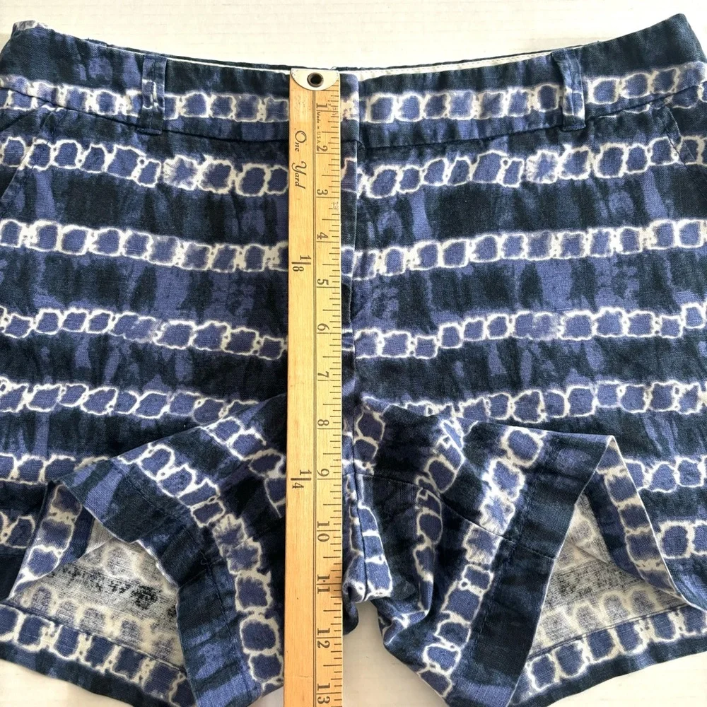 J.Crew Linen Blend Blue White Tie Dye Chain 4.5” Shorts Pockets Women’s size 8‎